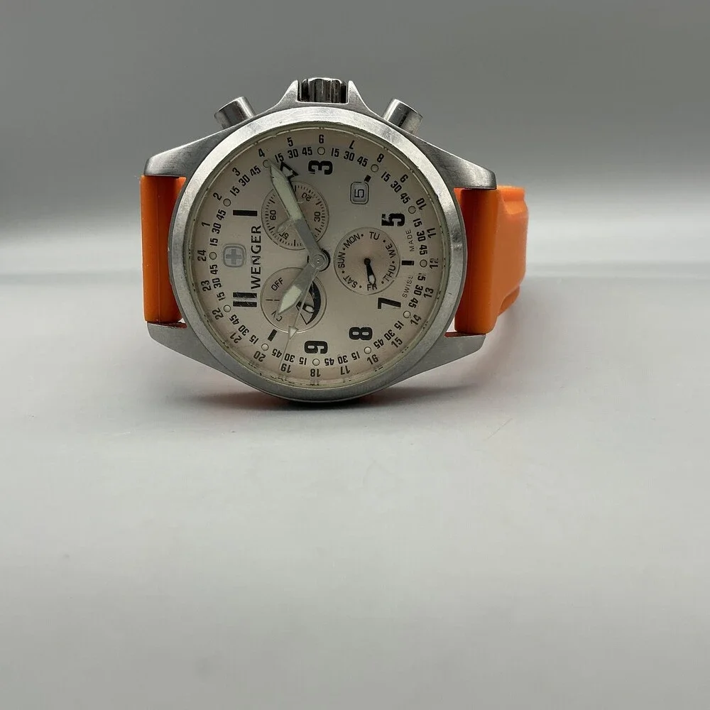 Wenger Terragraph Dual-Time Alarm Model 72750 Watch 39mm Orange Chronograph
